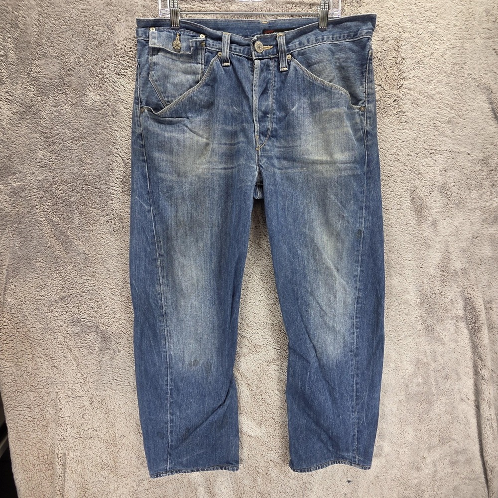 VTG Levis Engineered Jeans Mens Blue Twisted Button Fly Flap Pockets Fits 34x28